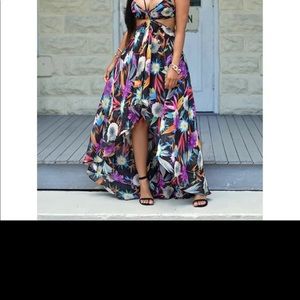 Flower sides cutout backless dress S